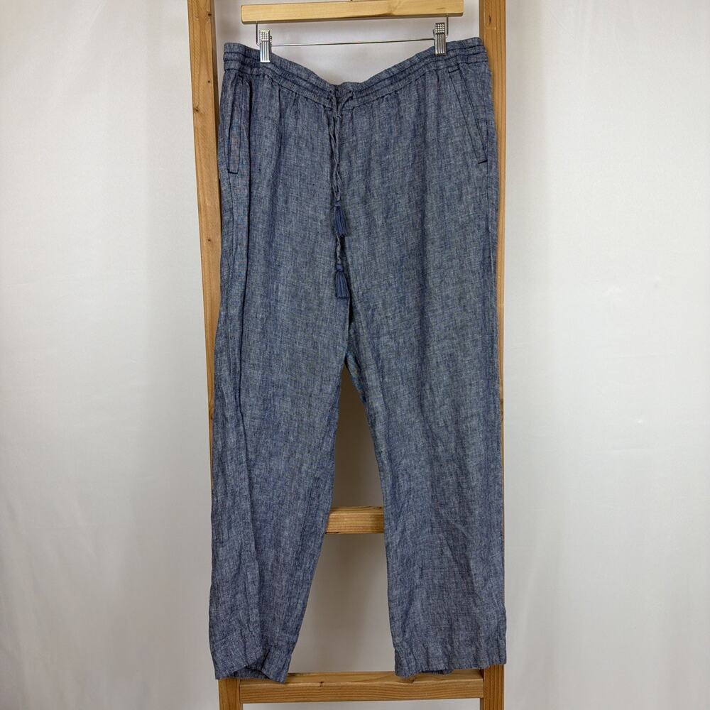Talbots Women’s Blue Tweed Linen Drawstring Waist Pants XL Front & Back Pockets